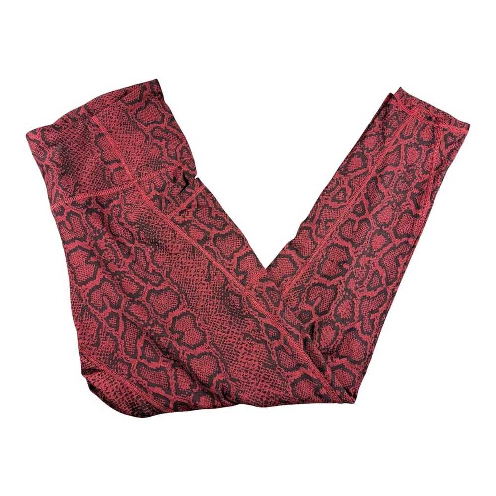 Champion Leggings Womens XL Red Black Snakeskin Print High Rise Pockets B9834